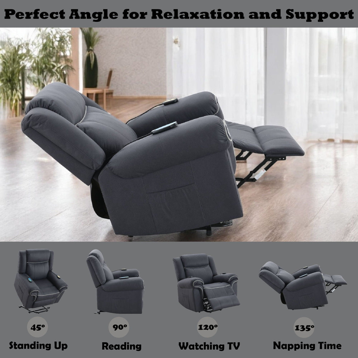 Domana Power Lift Massage Recliner with Heat – Dark Blue