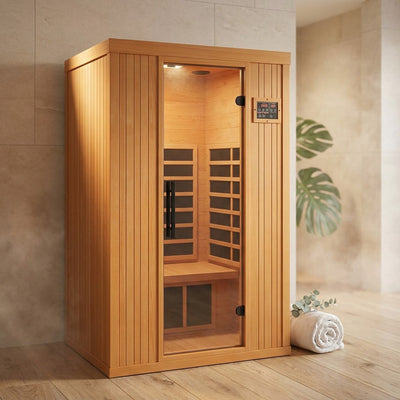1 Person Extendable FAR Infrared Sauna for Home, Hemlock Wood Low EMF 6 Carbon Heaters Indoor Saunas with LED Lights, Bluetooth Speaker, Digital Control Panel, and Seating Bench